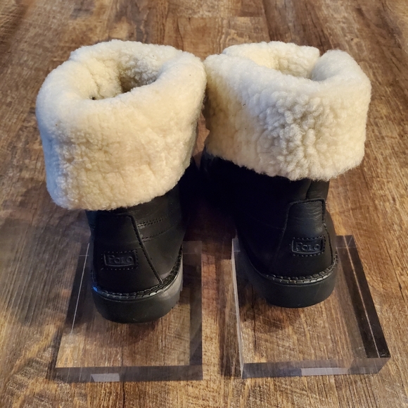 EUC Ralph Lauren Polo BLK Leather/Sherpa Boots 5 - Picture 8 of 8